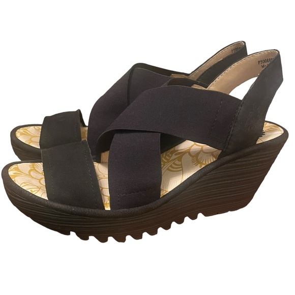 Fly London Shoes - Fly London Black Wedge Sandals